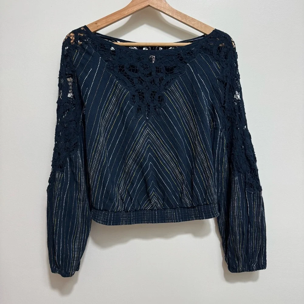 Free People Floating Memories Lace‎ Panel Embroidered Top XS